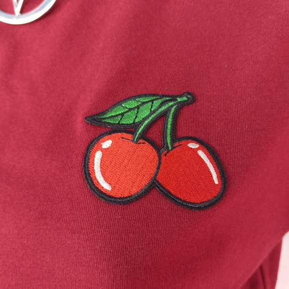 SOLD ❣️Dbl cherry accent patch black crop top! So kawaii cute! Ooak!! - Picture 3 of 6